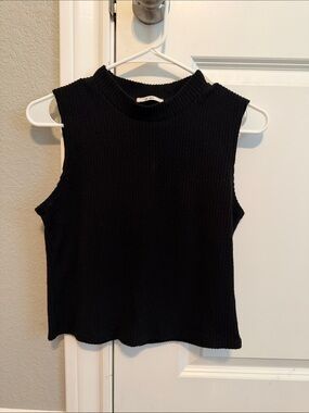 miami Black Ribbed Sleeveless Mock-Neck Tank
